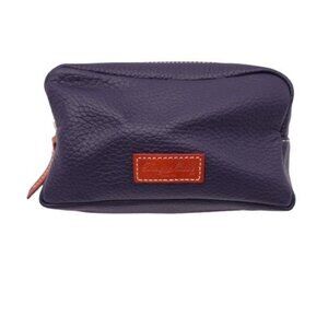 LN Dooney & Bourke Small Pebbled Leather Zipper Pouch Case Navy Blue